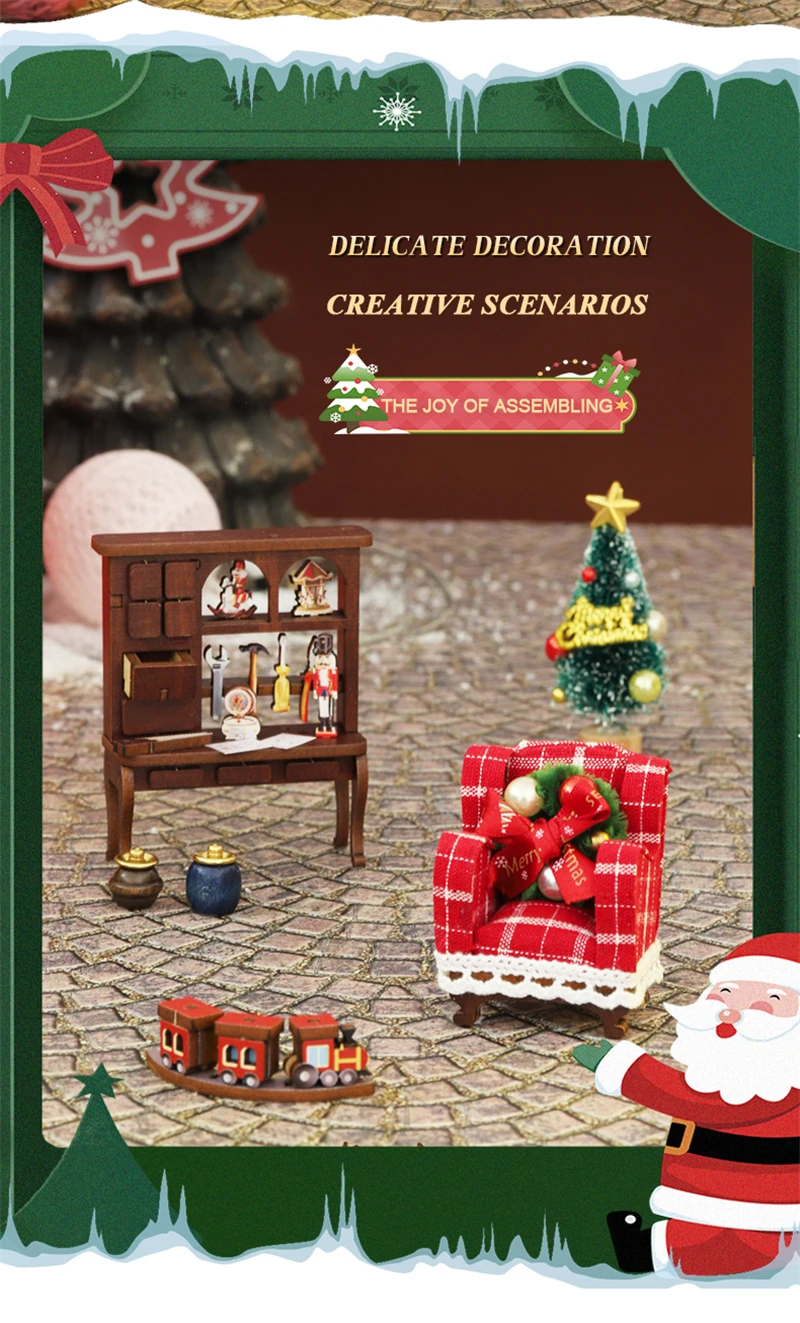 Description Picture 4 of itemNEW Merry Christmas DIY Wooden Book Nook Shelf Insert Miniatures Kits Bookshelf Home Bookend Decoration For Adult Handmade Gifts