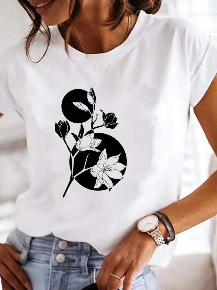 

Fashion Lady Graphic Tee Clothes Short Sleeve T Clothing Watercolor Flower 90s Sweet Print Women Female Casual T-shirts