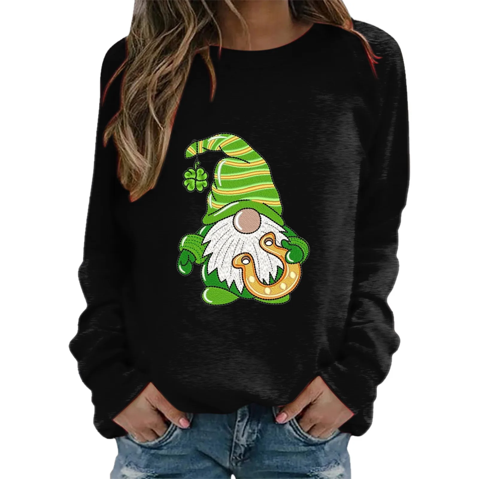 

St Patricks Day Womens Casual Long Sleeve Crew Neck Letter Printed Pullover Hoodless Sweatshirts Fit Light Womens Sweatshirt
