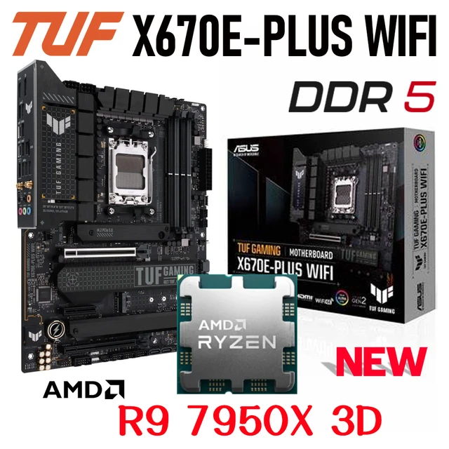 ASUS TUF GAMING X670E-PLUS WIFI Motherboard AMD X670 DDR5 With AMD Ryzen 9  7950X 3D Processor CPU Combo PCIe 5.0 Placa Mãe New