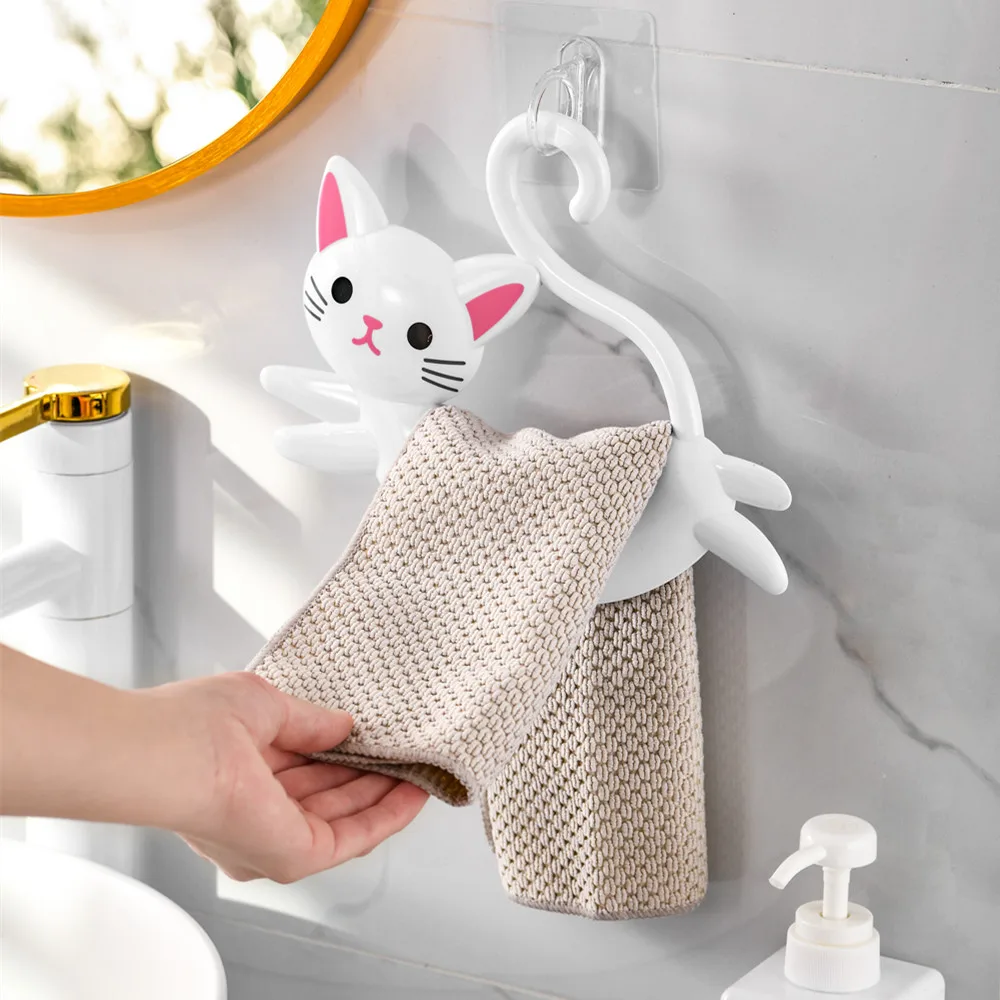 Hanging towel rack bathroom no punching hanging rod ring cute cartoon bathroom wash towel children and babies 1pcs