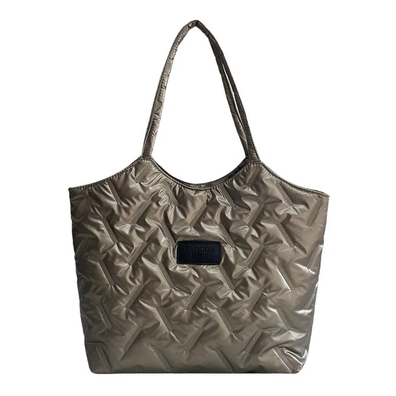 Women Padded Tote Bag Versatile Solid Puffer Bag Big Capacity Quilted Shoulder Bag Casual Winter Commuting Bag