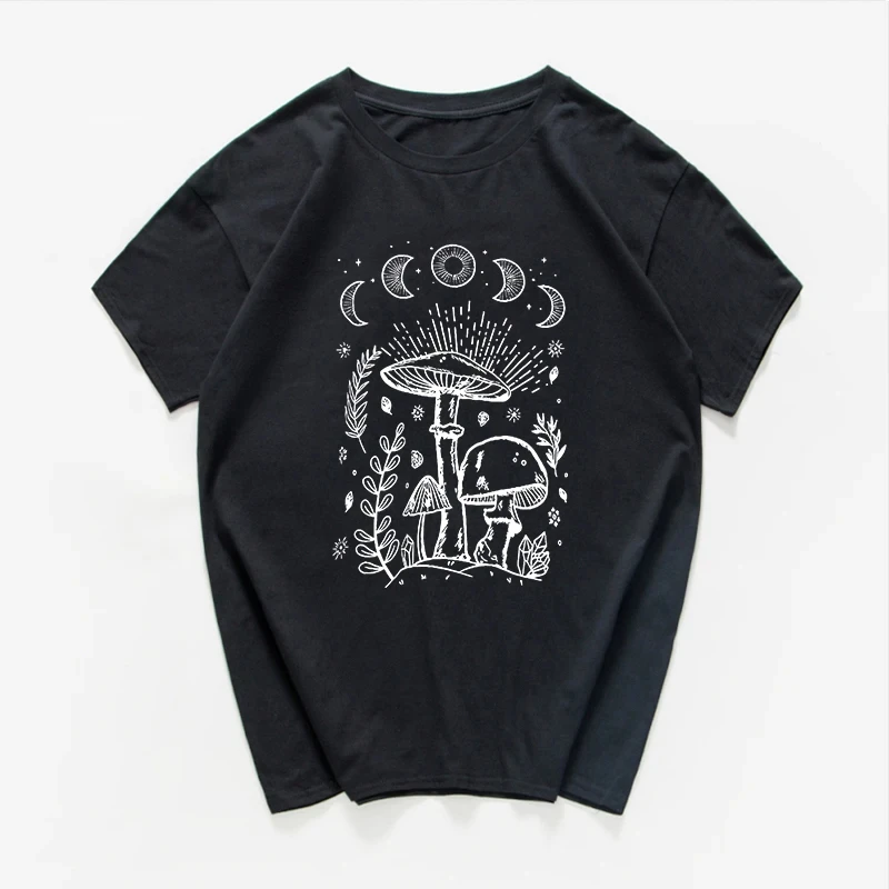 Harajuku Sun Moon Mushroom Print T-shirts Street Casual Streetwear