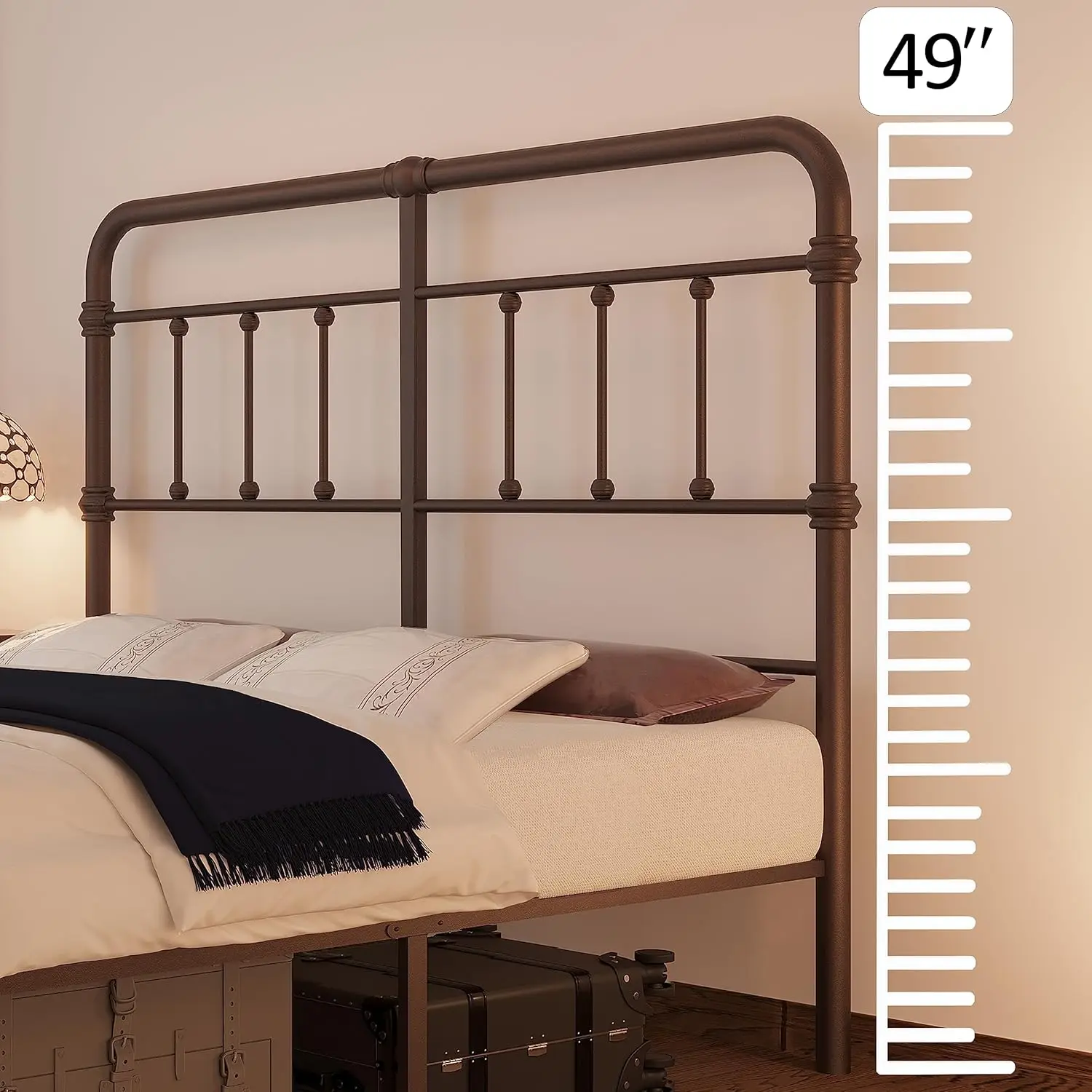 Bed-Frame and headboard Giselle-Vintage Antique-Metal - Iron Platform Mattress Foundation,49 inch High,No Box Spring