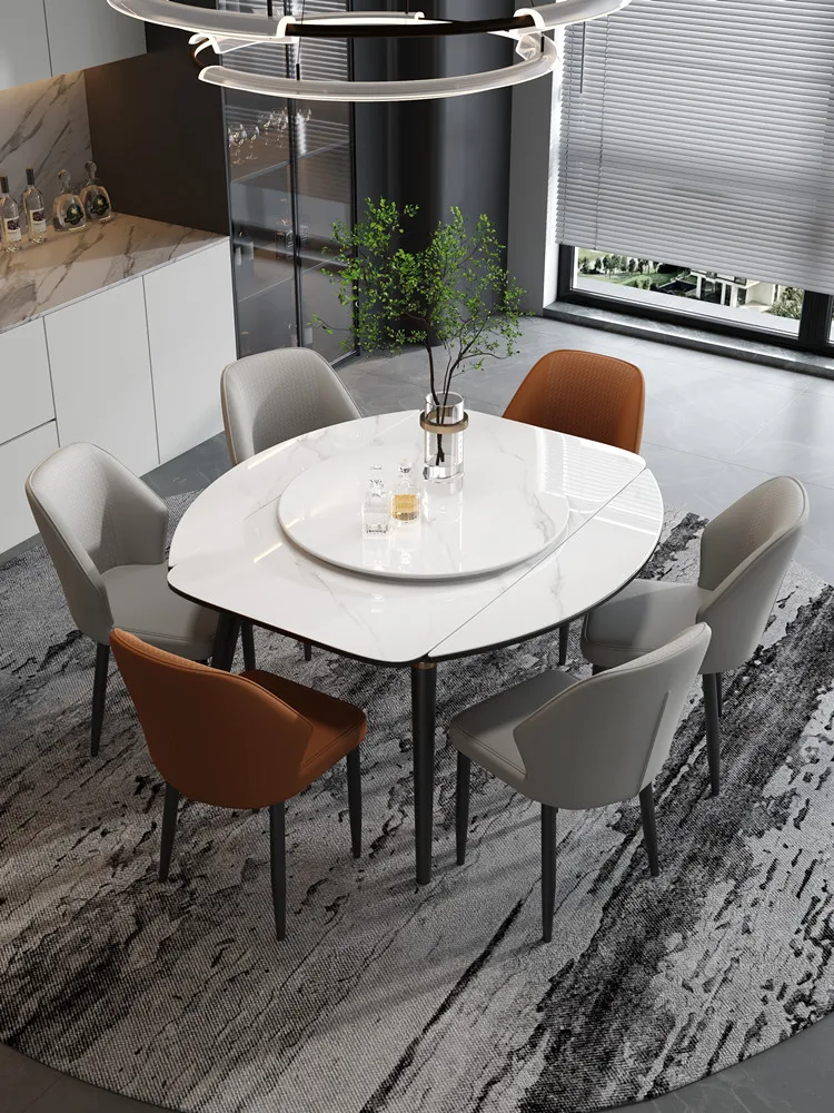 

Rock board dining table, dining chair combination, telescopic folding small unit, minimalist