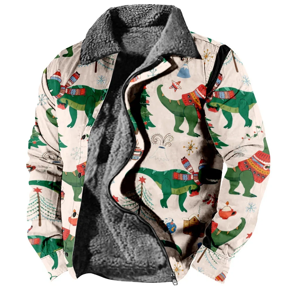 New Christmas Collection Collection J Personalized Casual Print Long Sleeve Zipper Sweater Polo Collar Cotton Coat Winter a01