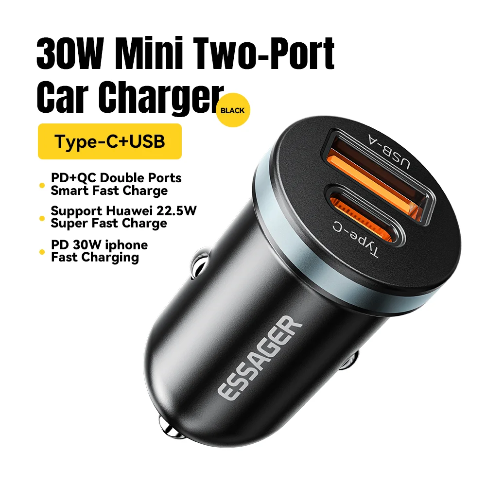 Essager 30W USB Car Charger Quick Charge 4.0 3.0 FCP SCP USB PD For Xiaomi iPhone 12 13 14 Pro Fast Charging Car Phone C Charger