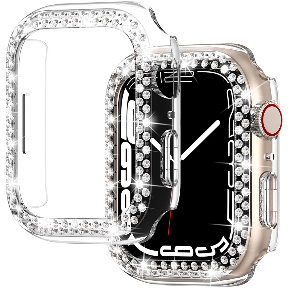 Diamond Cover Per Apple Watch Case Iwatch Se 7 6 5 4 3 40Mm 44Mm 42Mm 38Mm Bling Pc Paraurti Protector Apple Watch 7 41Mm 45Mm