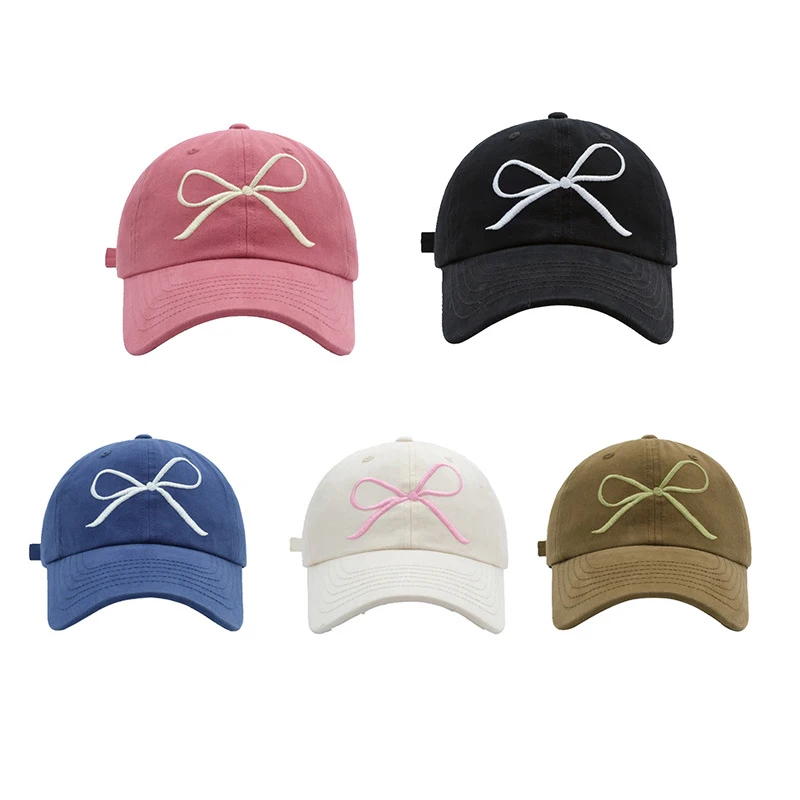Ins Korean Pink Bow Embroidered Baseball Cap Spring and Summer Sun Protection Versatile Cute and Sweet Beautiful Woman's Hats baseball caps baseball cap