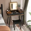 Vanity Desk w/ 3-Color Lighted Flip Top Mirror,7 Storage Compartments,Makeup Dressing Table Set Writing Desk w/ Cushioned Stool 1