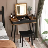 Vanity Desk w/ 3-Color Lighted Flip Top Mirror,7 Storage Compartments,Makeup Dressing Table Set Writing Desk w/ Cushioned Stool 1