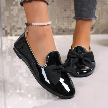 أحذية نسائية عصرية جديدة مريحة ذات قاع مسطح لربيع الخريف أنيقة ومثيرة بلون سادة ومقدمة مستديرة وكعب منخفض كاجوال 2