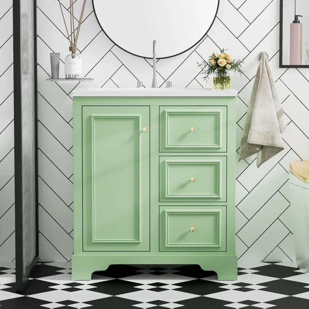 30 Inch Bathroom Vanity with Sink, Modern Elegant Bathroom Storage Cabinet with 3 Drawers and Adjustable Shelves