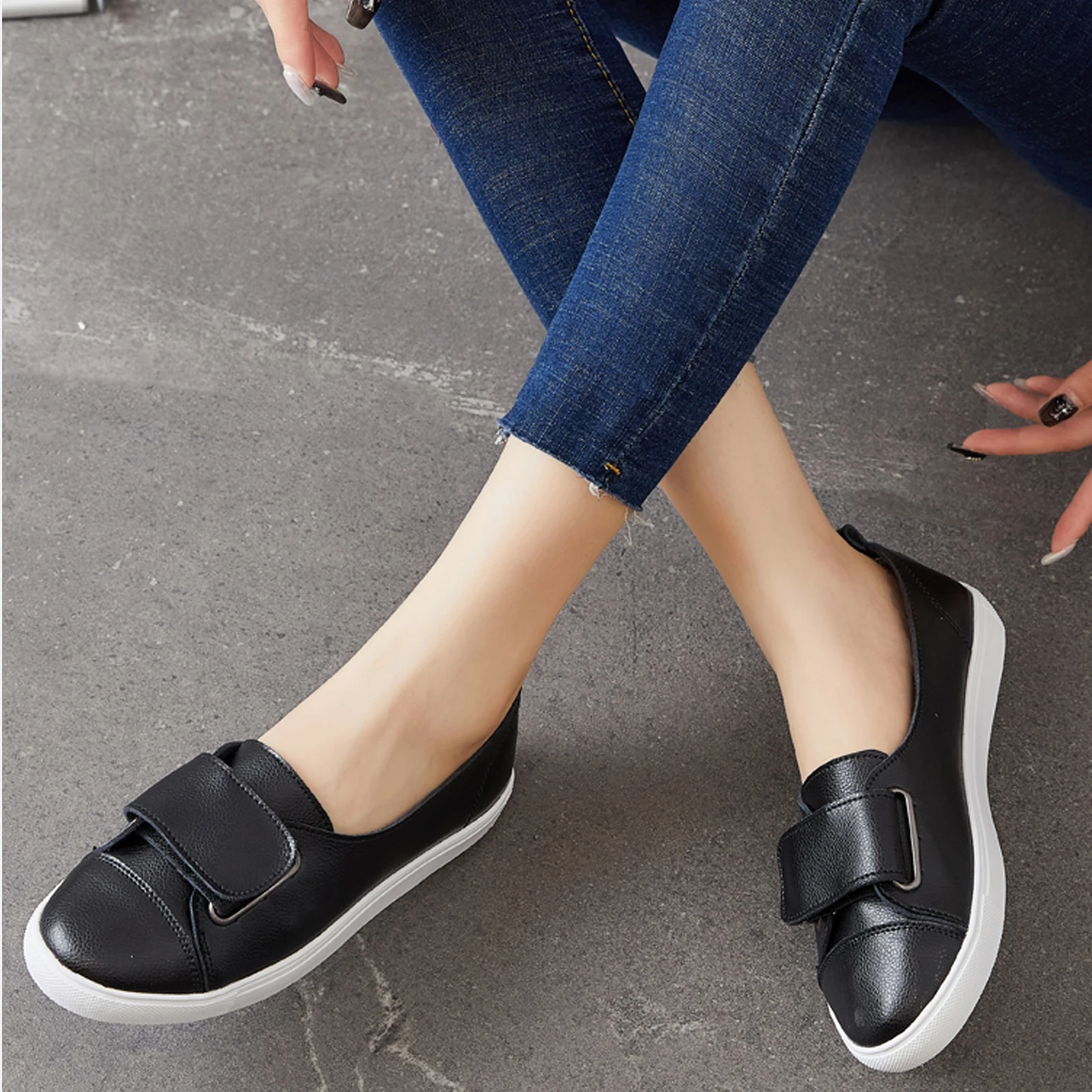 EOFK Summer Women Loafers Flats Lady Slip on White Genuine Leather Moccasins Casual Female Shoes Zapatos De Mujer 5