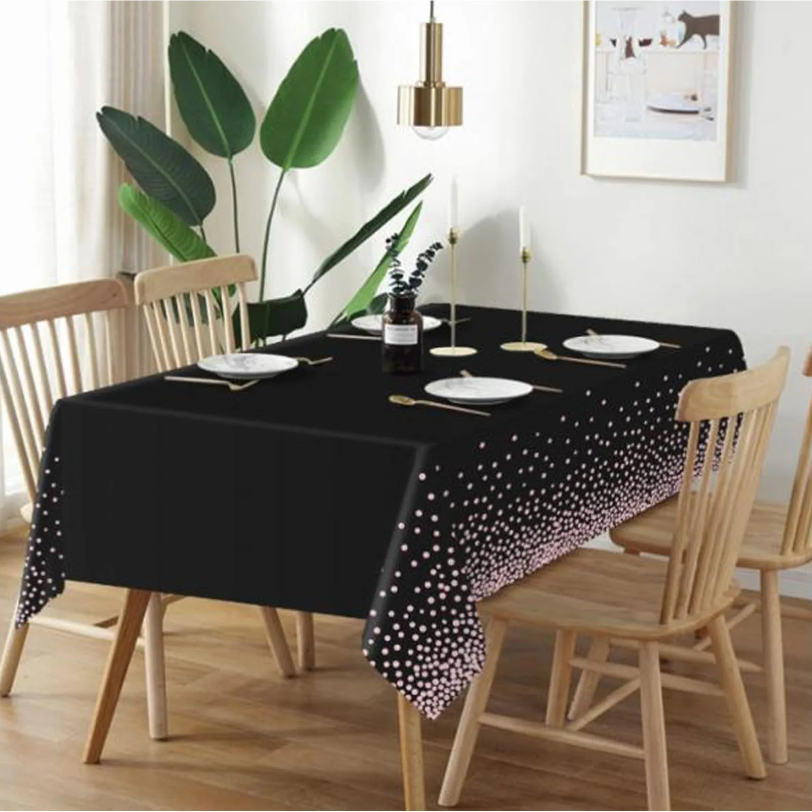 

3 Pcs 54x108 inch Plastic Tablecloth Waterproof Oil Resistant Reusable Dot Pattern Table Cloth for Birthday Party Banquet Decor