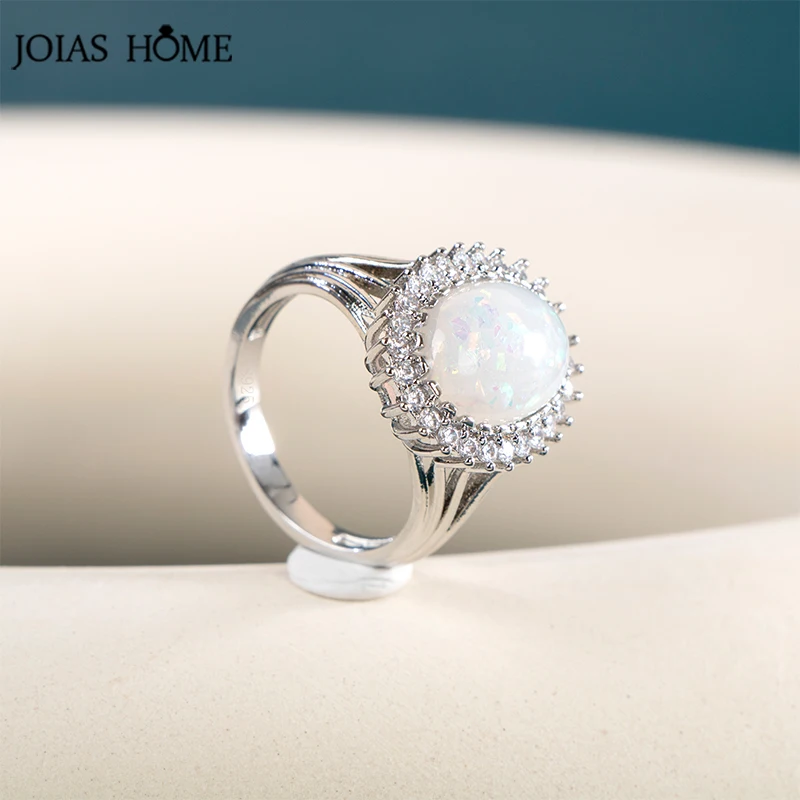 

JoiasHome Trendy Silver 925 Jewelry Ring Oval Shape Opal Zircon Gemstone Rings for Women Wedding Party Gift Wholesale size 6-10