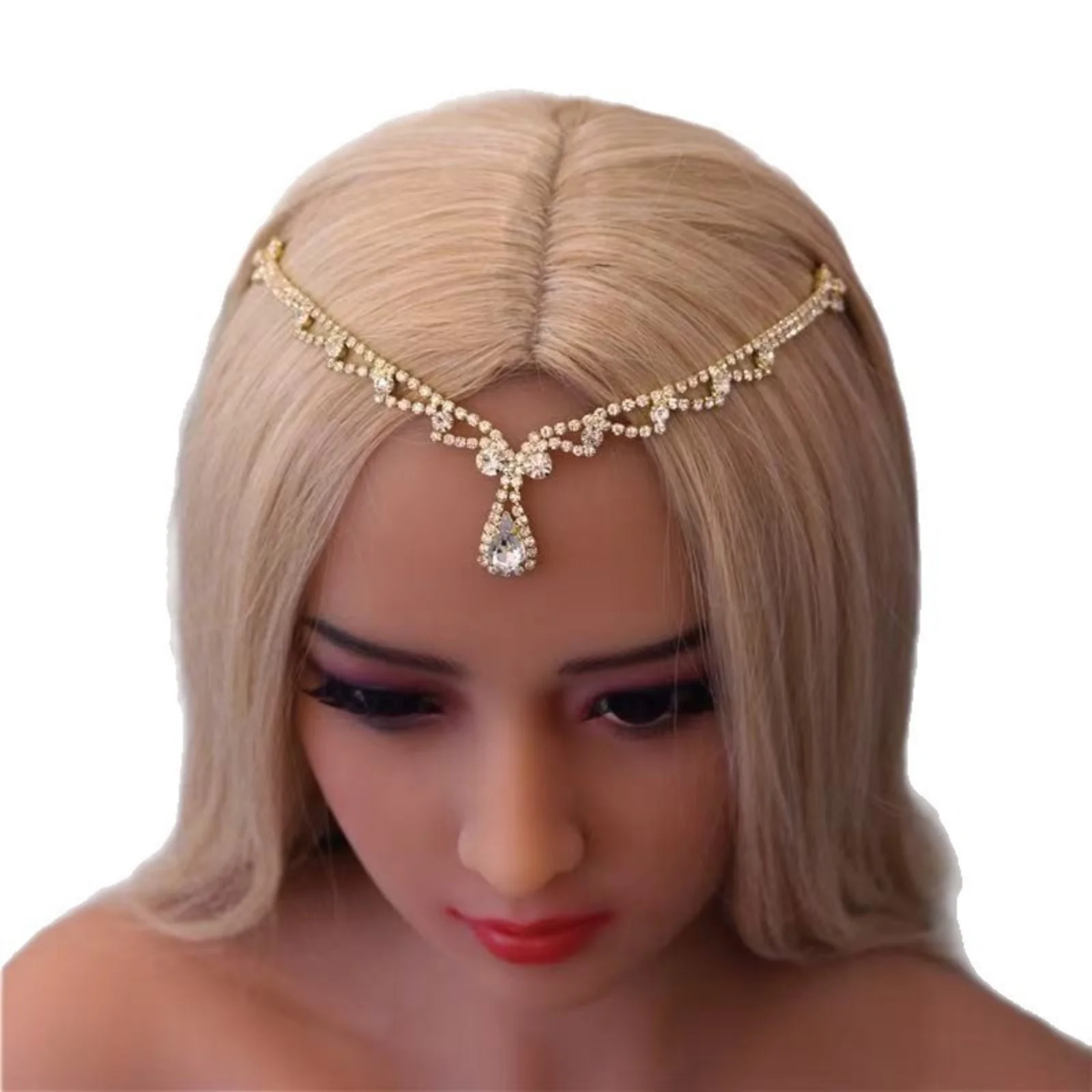 1PC Rhinestone Forehead Headpiece for Women, Silver Crystal Bridal Headband, Vintage Boho Glam Hair Accessory，Wedding Party