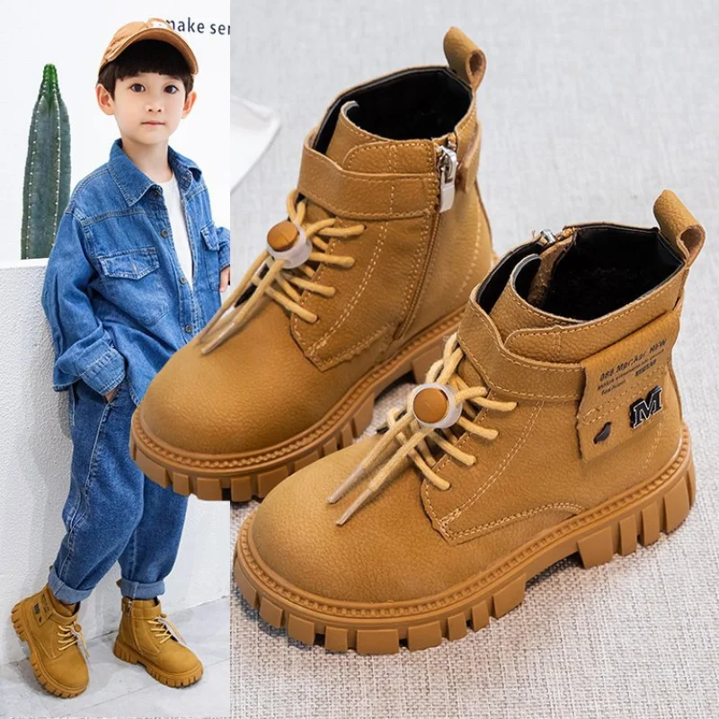 

Children Warm Boots Kids Sneaker Leather Boots for Boy Rubber Anti Slip Snow Boots Fashion Lace-up Winter Shoes Botas Para Niñas