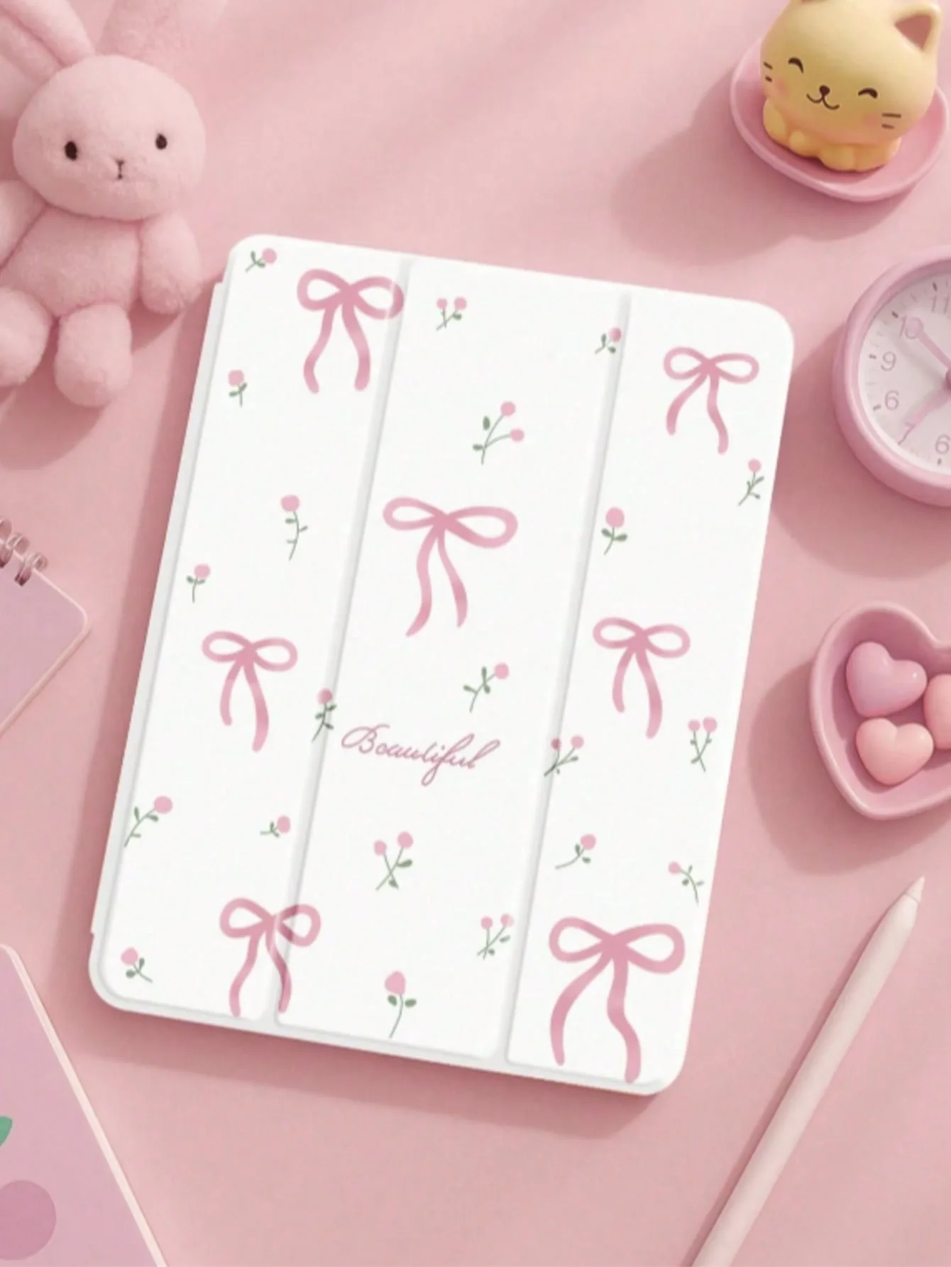 Elegant Pink Floral Bow Tablet Case