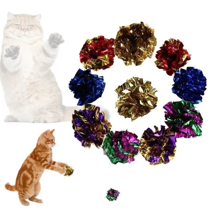 6Pcs Mylar Crinkle Foil Balls Cat Kitten Sound Play Toy Crackle Paper Rustle
