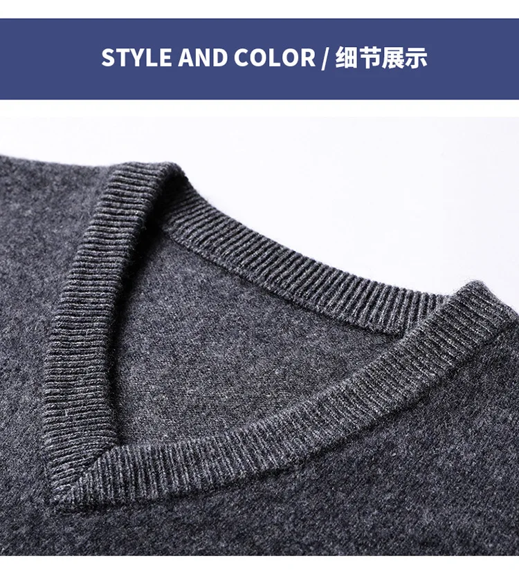 Maglione Uomo Scollo A V In Punto Cashmere – Autunno/Inverno, Morbido E Caldo, Colore Unito - 2