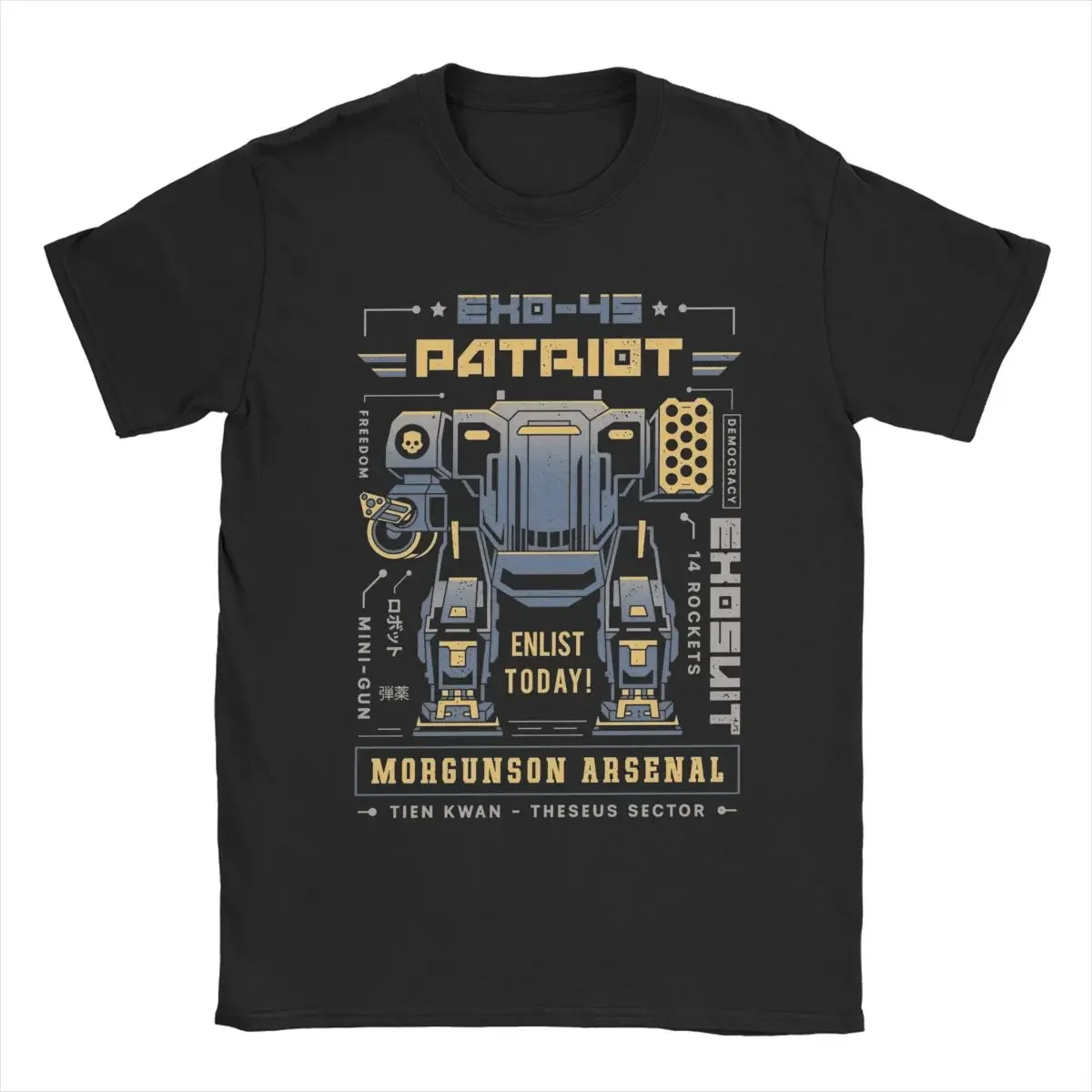 

Helldivers Deemmocraccyy Patriot Mech Men T Shirts Humorous Tees Short Sleeve Crewneck T-Shirts 100% Cotton Unique Clothes