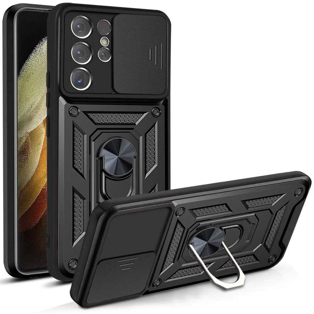 Rugged Slide Camera Lens Protector Armor Case with Military-Grade Bumpers and Ring Cover