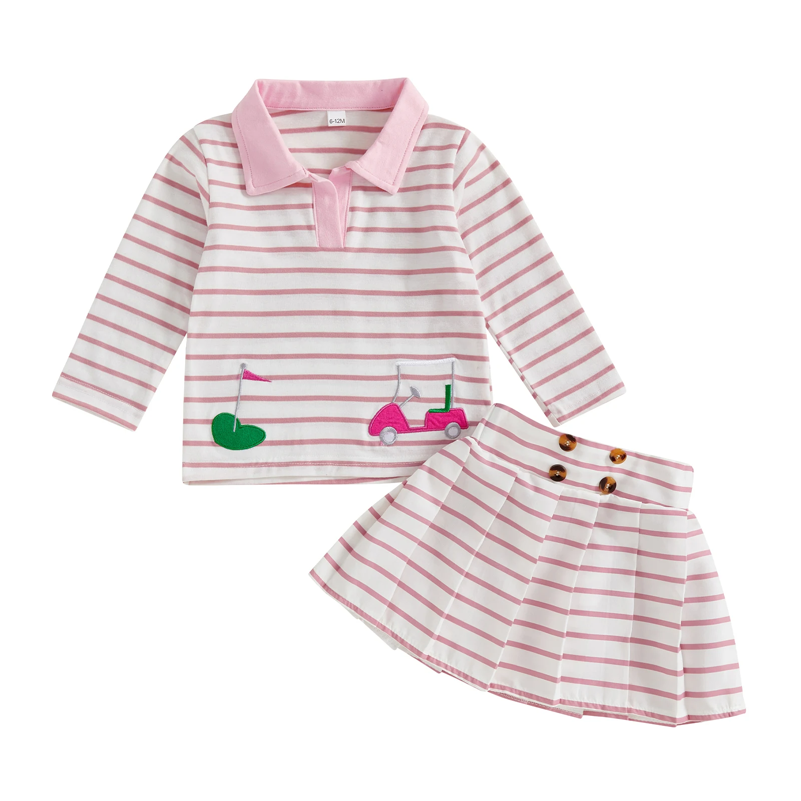 Girls 2-Piece Autumn Ensemble with Embroidered Lapel Collar Top and Pleated Skirt - Stylish Golf Attire for Toddlers S3c1fc1b08d5948308f56de939938cf92j