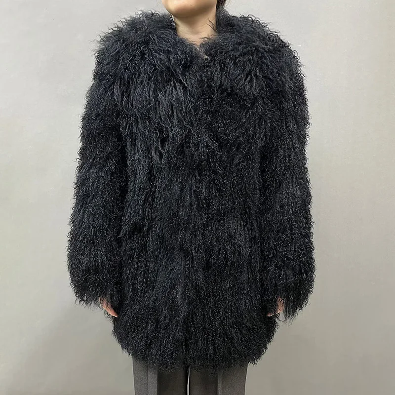 15 Colors Lady Luxury Long Mongolian Sheep Fur Coats Winter Thick