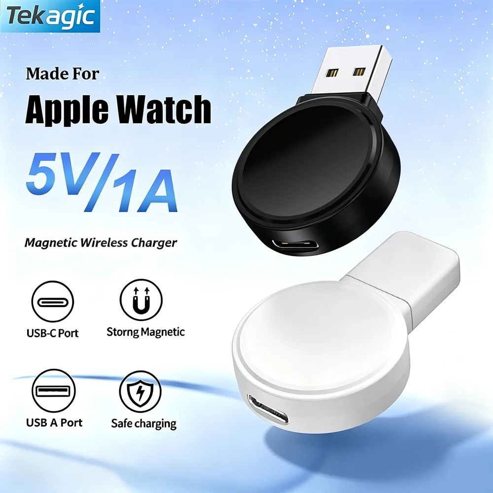 Chargeur magnétique sans fil pour Apple Watch Series 11 10 9 8 7, chargeur USB Type C pour iWatch, support de charge portable USB A