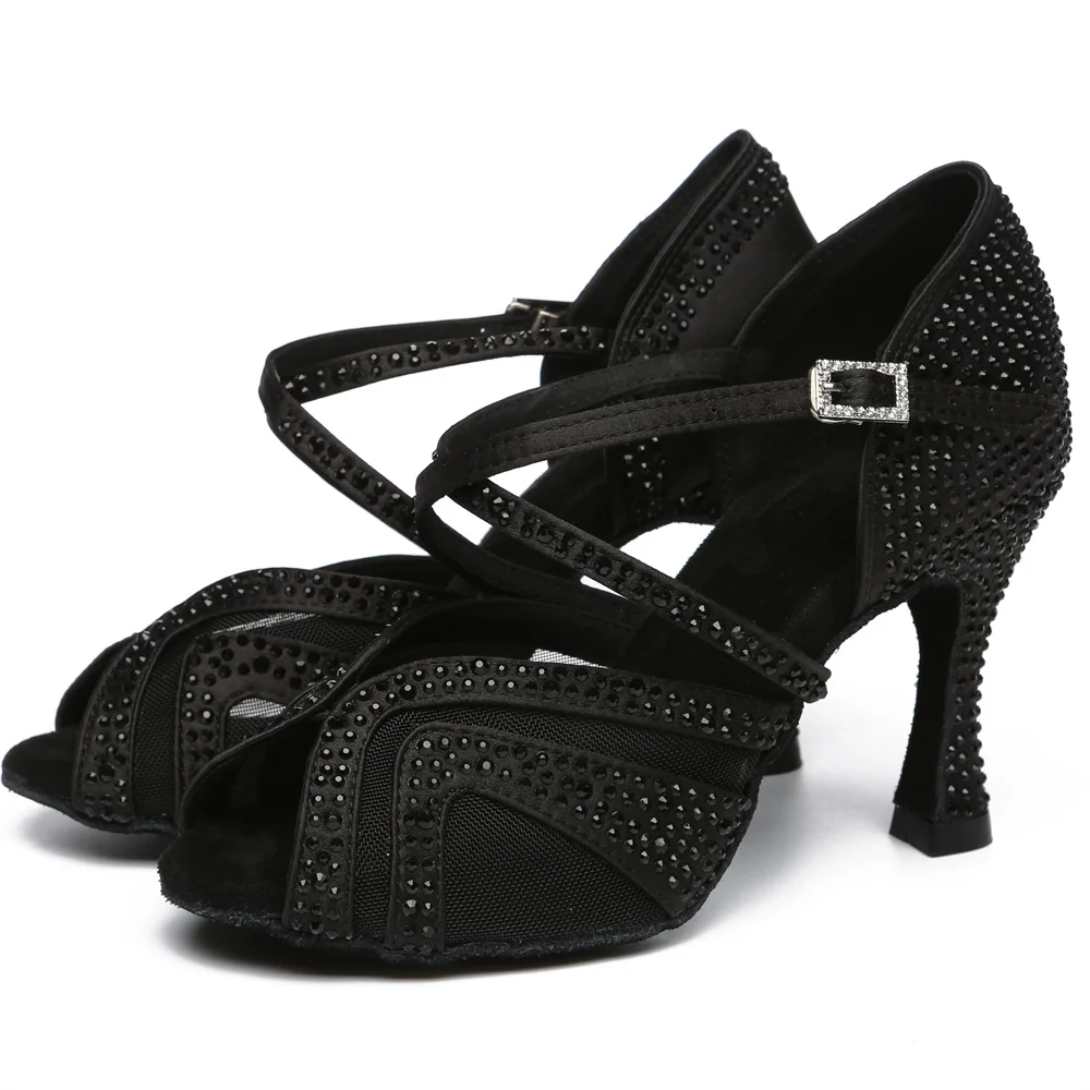 New Women Latin Dance Shoes Ladies Flash material Dancing Shoes Woman Tango Ballroom Dance Boots High Heels Salsa Party Shoes Da 6