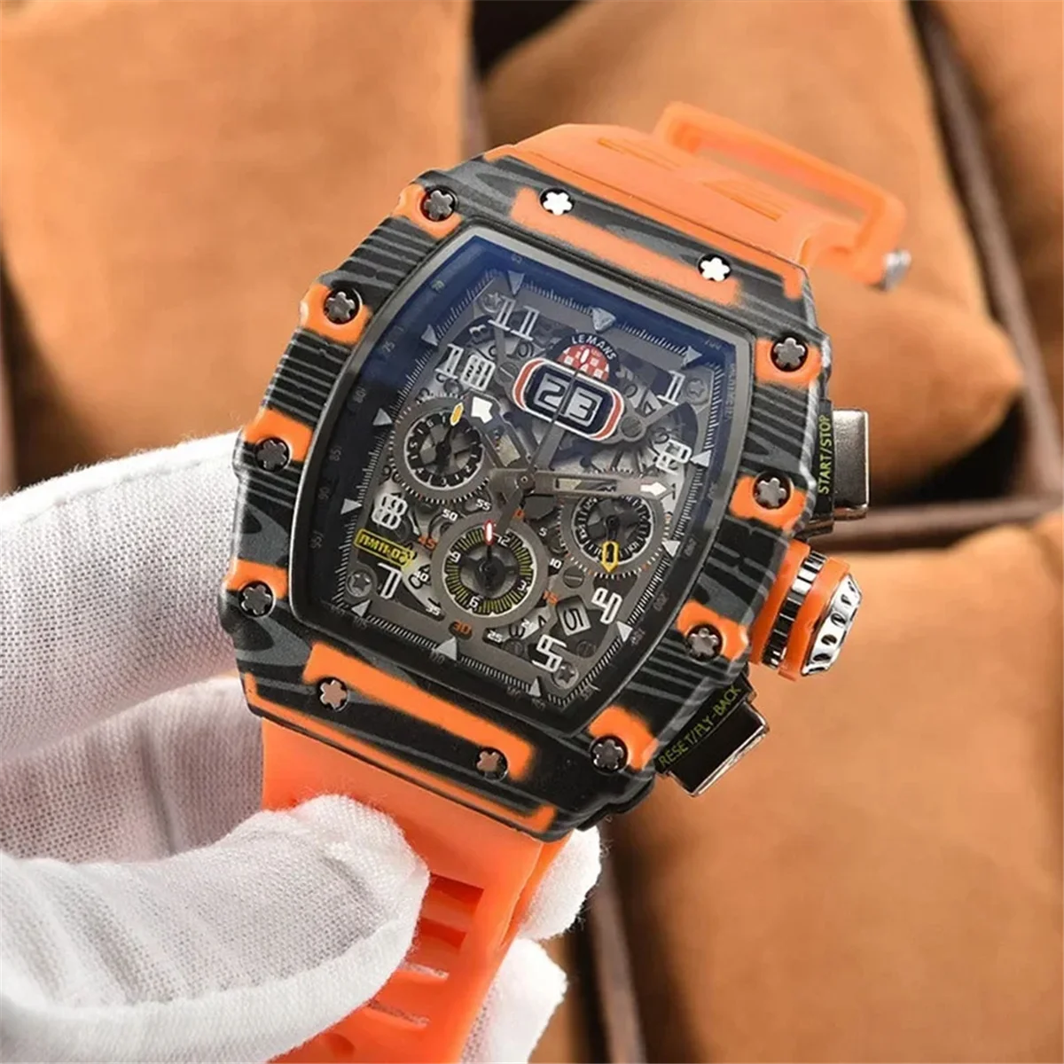 Mechanical Style Men's Watch mens watch Waterproof 6 Needle Run Second Watch Wine Barrel Shaped Quartz 2
