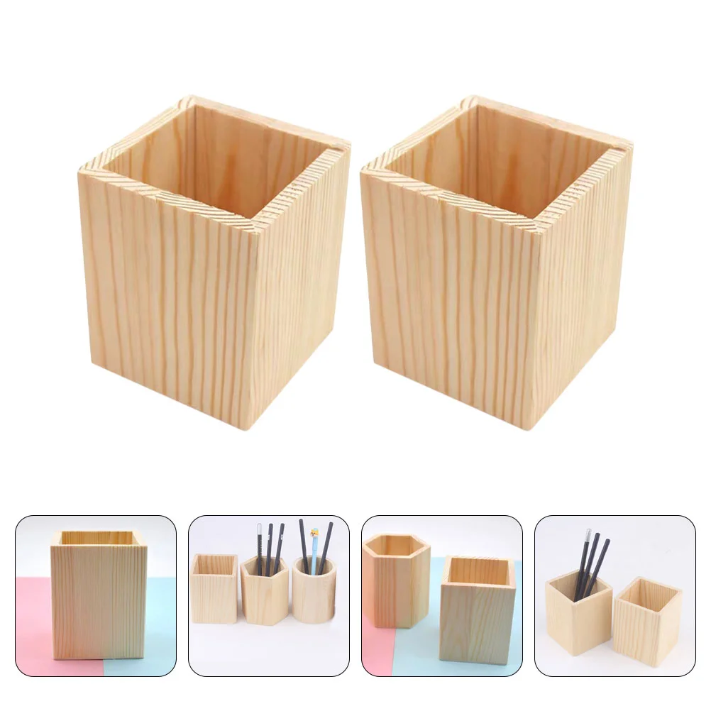 2pcs Wooden Pen Holder Pencil Holder Succulent Plant Flowerpot Makeup Brush Pot