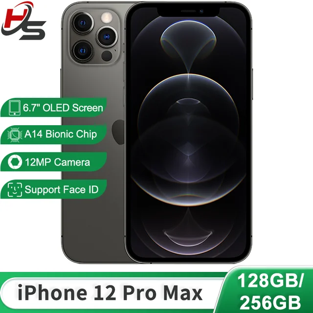 Apple iPhone 12 Pro Max 128GB/256GB ROM With Face ID 6.7" 2778 x 1284 OLED Screen A14 Bionic Chip 12MP+12MP Camera Unlocked NFC