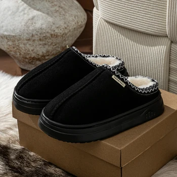 Winter Fashion Simple Fuzzy Home Lady's Shoes Warm Couples Indoor Leisure Soft Sole Women's Slippers Non-slip Fuzzy Bedroom 1