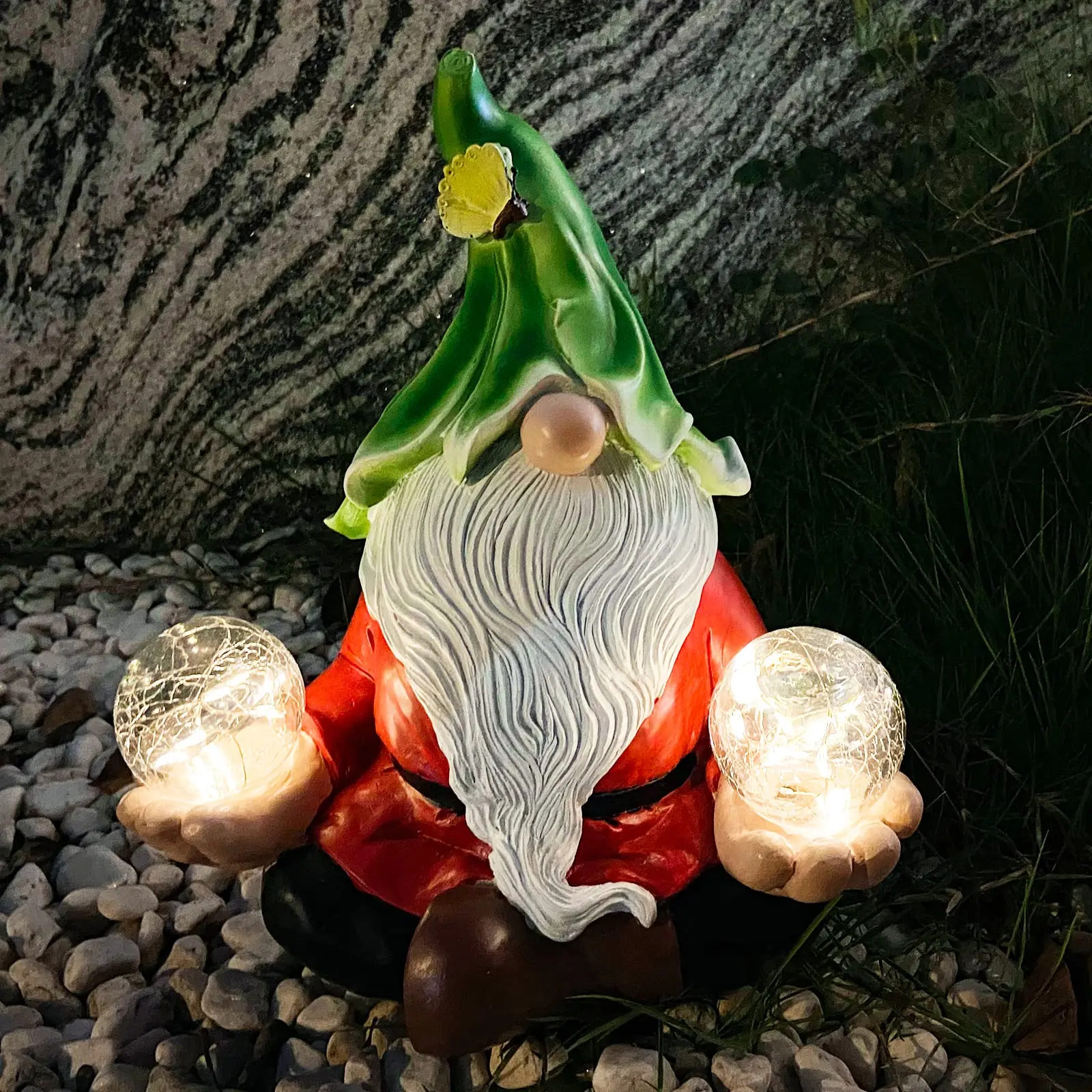 

10.2 Inch Resin Figurine with Solar Powered Lights Gnomes Garden Decorations for Outdoor Patio Yard Lawn Backyard