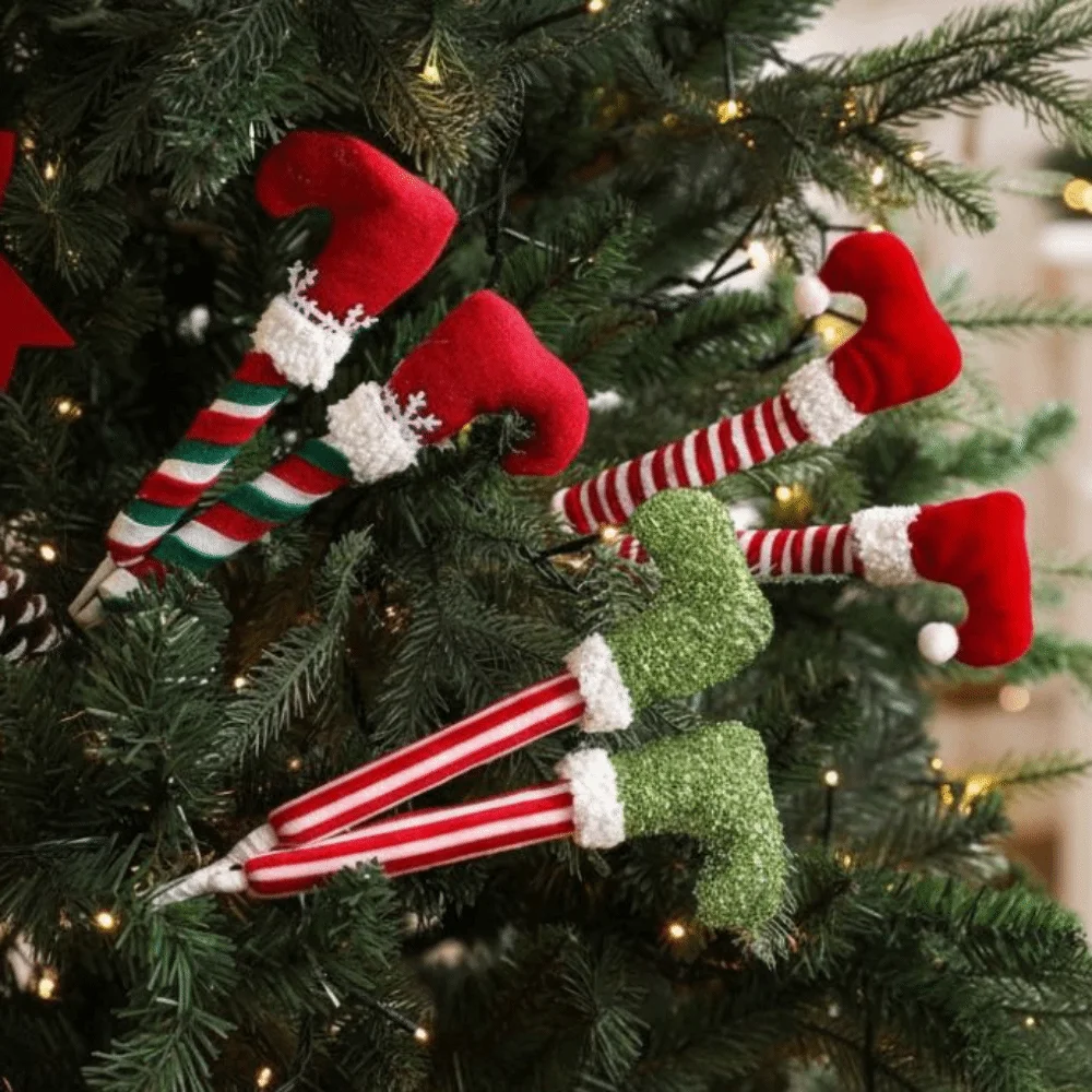 38cm Christmas Elf Legs Pendants Funny Realistic Plush Elf Legs Decorations Artificial Leg Handmade Xmas Tree Ornaments