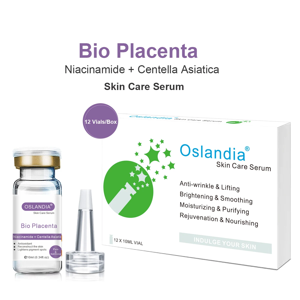 Oslandia Bio Placenta Niacinamide Centella Asiatica Soothing Facial Skin Care Serum Repairing Face Essence 10mlx12 Vials/Box