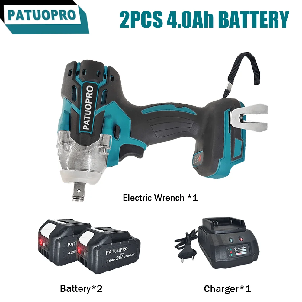 PATUOPRO Electric Cordless Impact Wrench Electric Wrench, Brushless Dual Use Rechargeable 500N m 1 2 Inch Power Tool For Makita 18V Battery