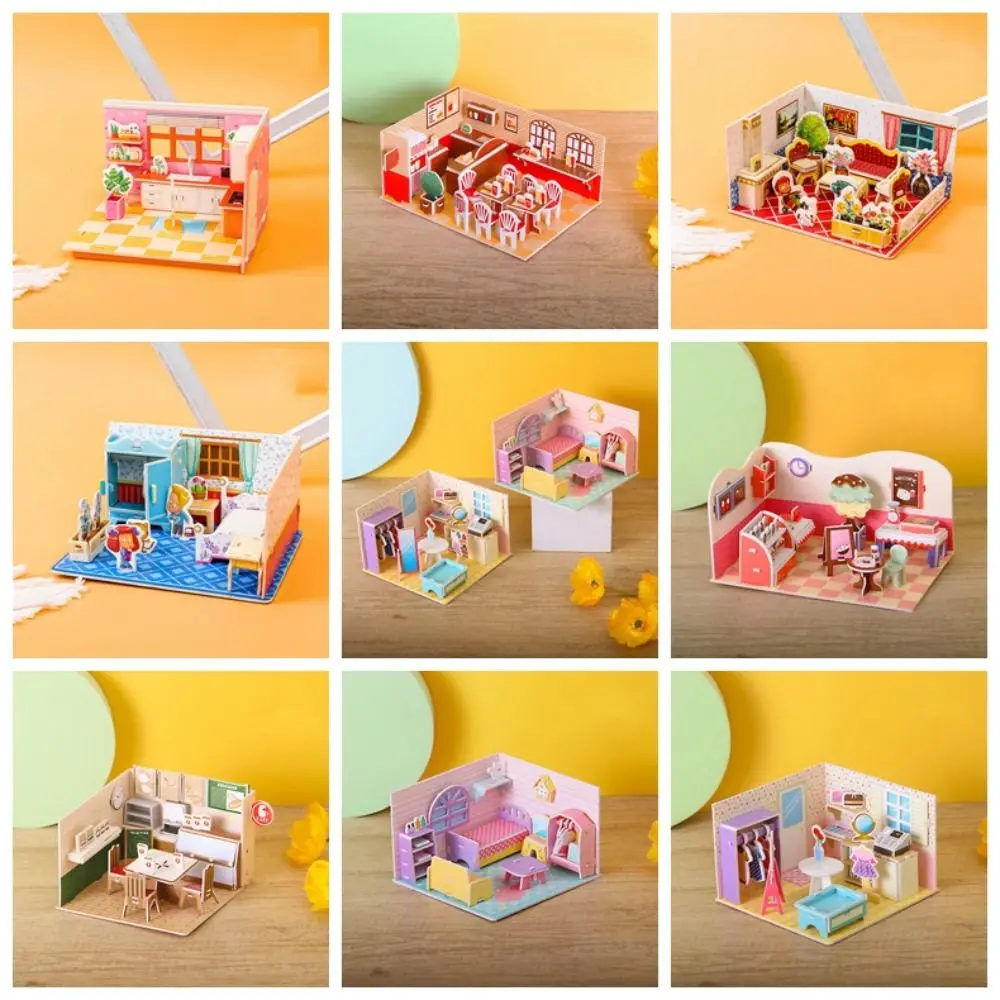 Model Toys 3D Room Model Puzzle Toys Cute Room Cardboard Room Model Craft Toys 3D Shops 3D Room Cardboard Children Gifts wooden dog bone craft track accessories woody toy children train adaptors model