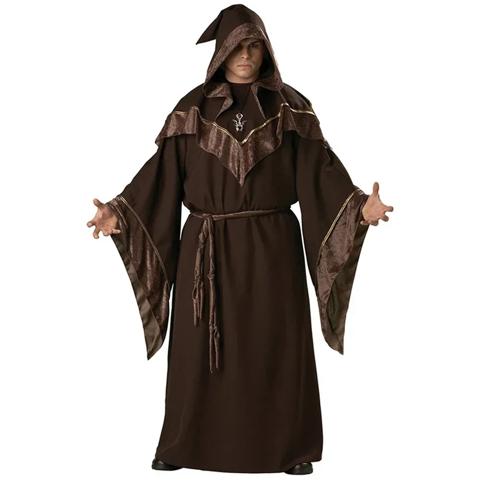 

Adult Brown Medieval Monk Robes Wizard Costume Men Religious Pastor Priest Costumes Halloween Purim Party Mardi Gras Fancy Dress