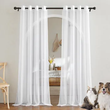 Tende trasparenti per finestre della camera da letto Tenda casual in tulle di filato bianco solido per trattamenti per finestre della cucina della scuola materna/soggiorno 1