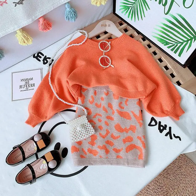 

Fashion Girls Clothes O-neck Loose Sweater Skirts Two Piece Fall Winter Kids Suits for Baby Toddler Children Clothing Set 2-12Y