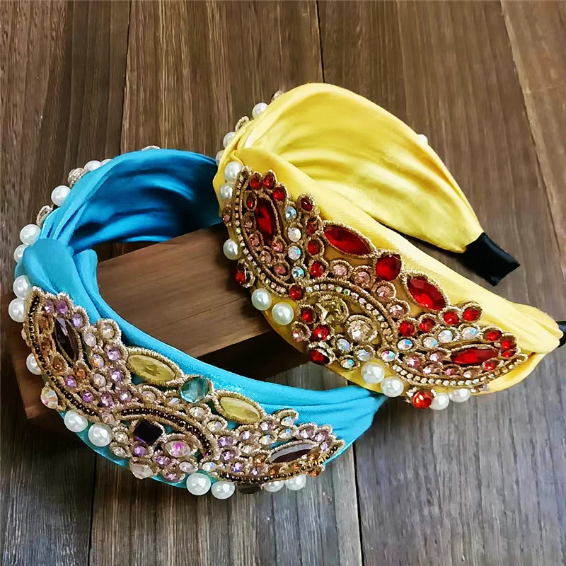 4 Colors New Wide Rhinestone Crystal Headbands For Girls Women Gemstones Jewelry Hairband High Quality Headwear Hair Accessories