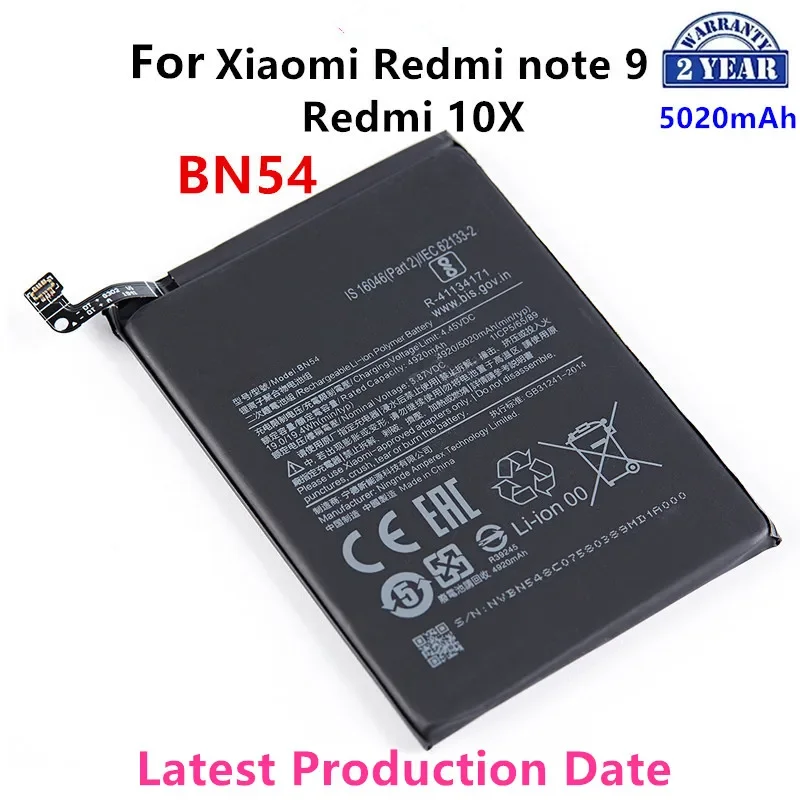

100% Orginal BN54 5020mAh Battery For Xiaomi Redmi Note 9 5G version Redmi 10X 4G version Phone Replacement Batteries