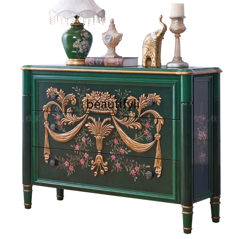 

yj Entrance American Light Luxury Entrance Cabinet Living Room Partition Solid Wood Sideboard