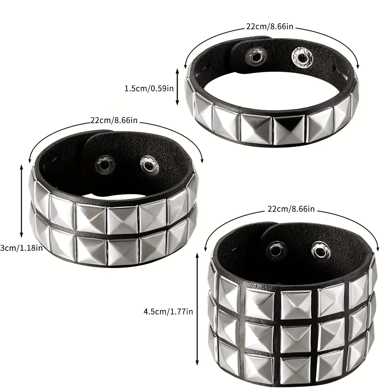 2026 PU Leather Bracelet 80s Punk Bracelet Adjustable Goth Cuff Gothic Spiked Rivet Buckle Wristband for Men Women