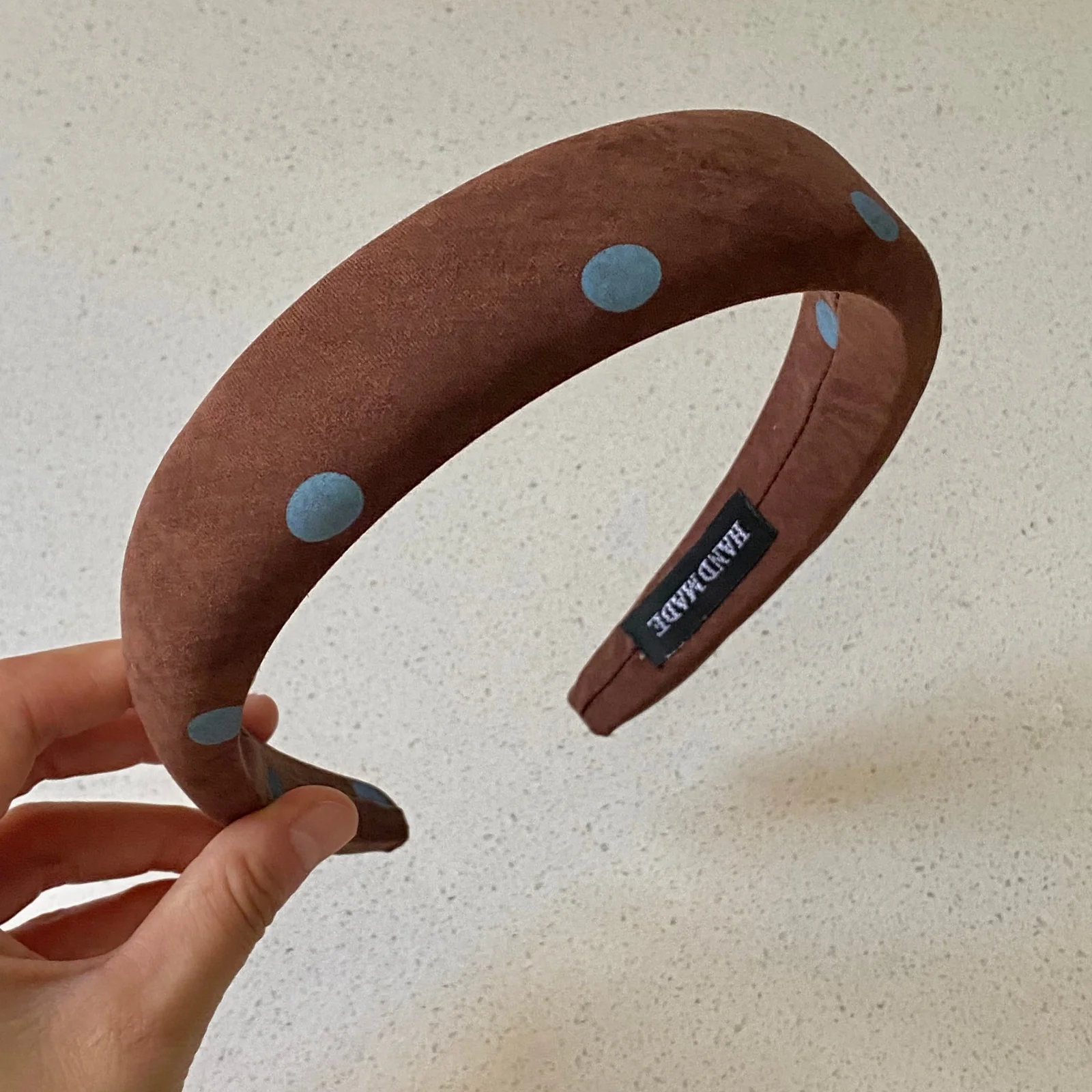 2PCS Polka Dot Headband Scrunchie Set, Brown Blue Retro Padded Headband & Ruffled Hair Scrunchy For Women Girls Vintage Hair