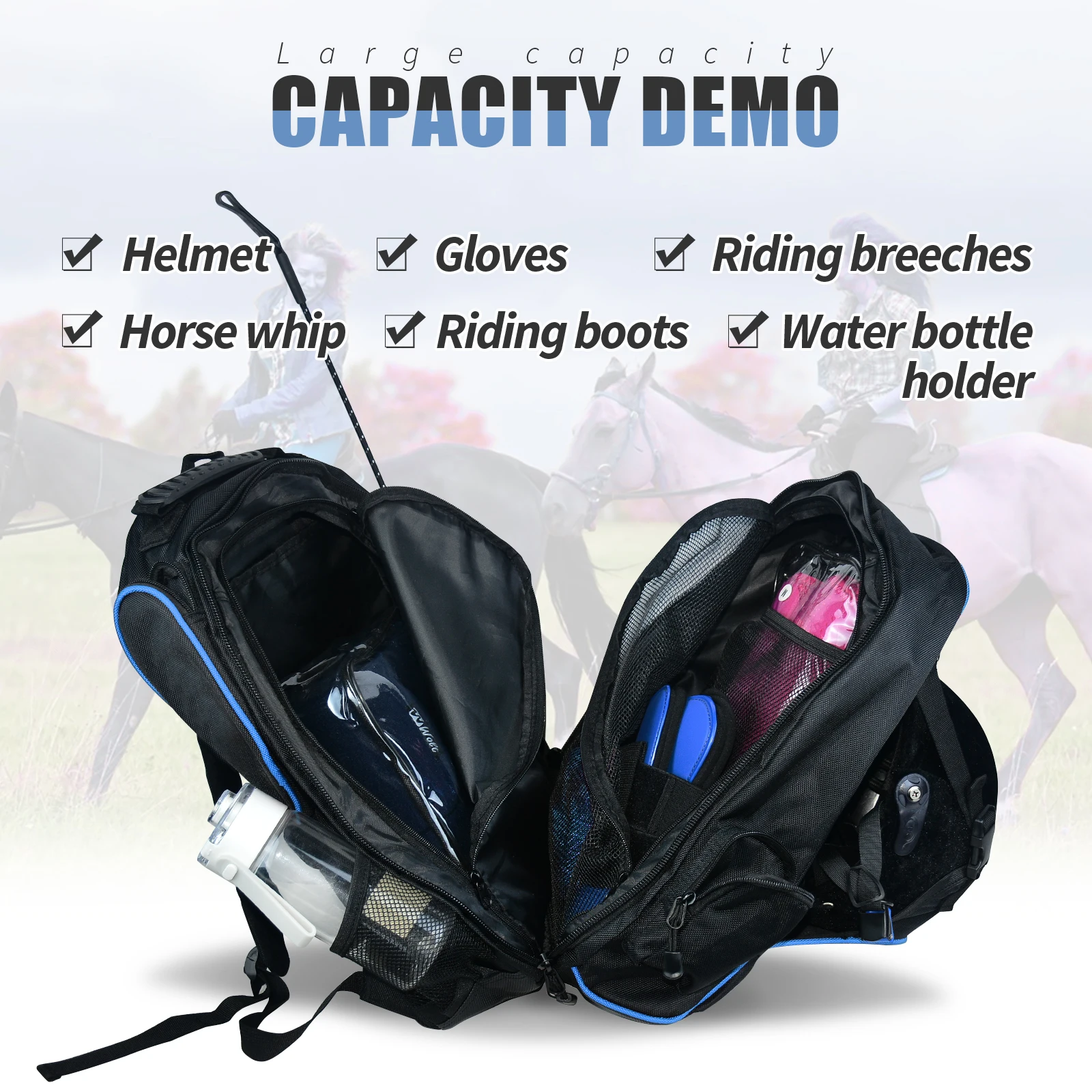 Large capacity equestrian horse riding gear horseback riding bag grooming tote bag equestrian backpack