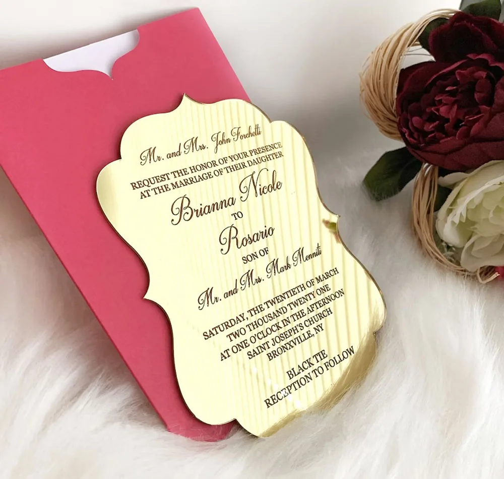 

Mirror Acrylic Wedding Invitations Golden Wedding Gift Card Wedding Card Elegance and Nobility